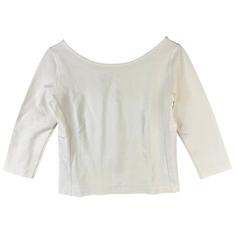 Akris Punto Bergdorf Goodman Ivory Scoop Neck 3/4 Sleeve Zipper Back Top US 8
